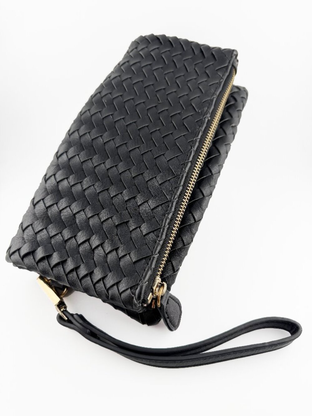 Urban Expressions Black Woven Vegan Leather Wristlet Clutch Zip Bag